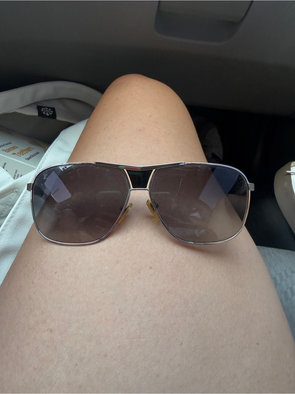 Louis Vuitton Silver Frame Sunglasses with Brown Lenses